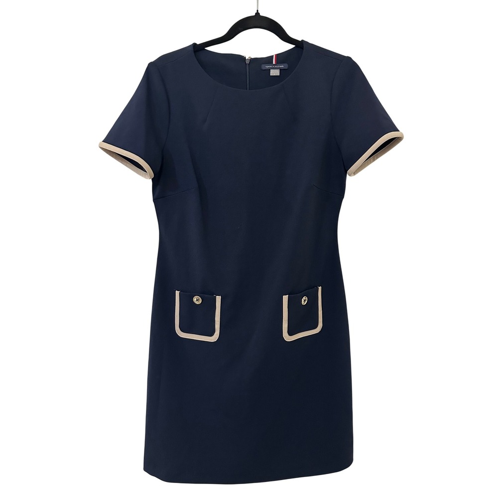 Tommy Hilfiger Navy Blue Shift Dress Size 6 Nautical Career Quiet Luxury Capsule